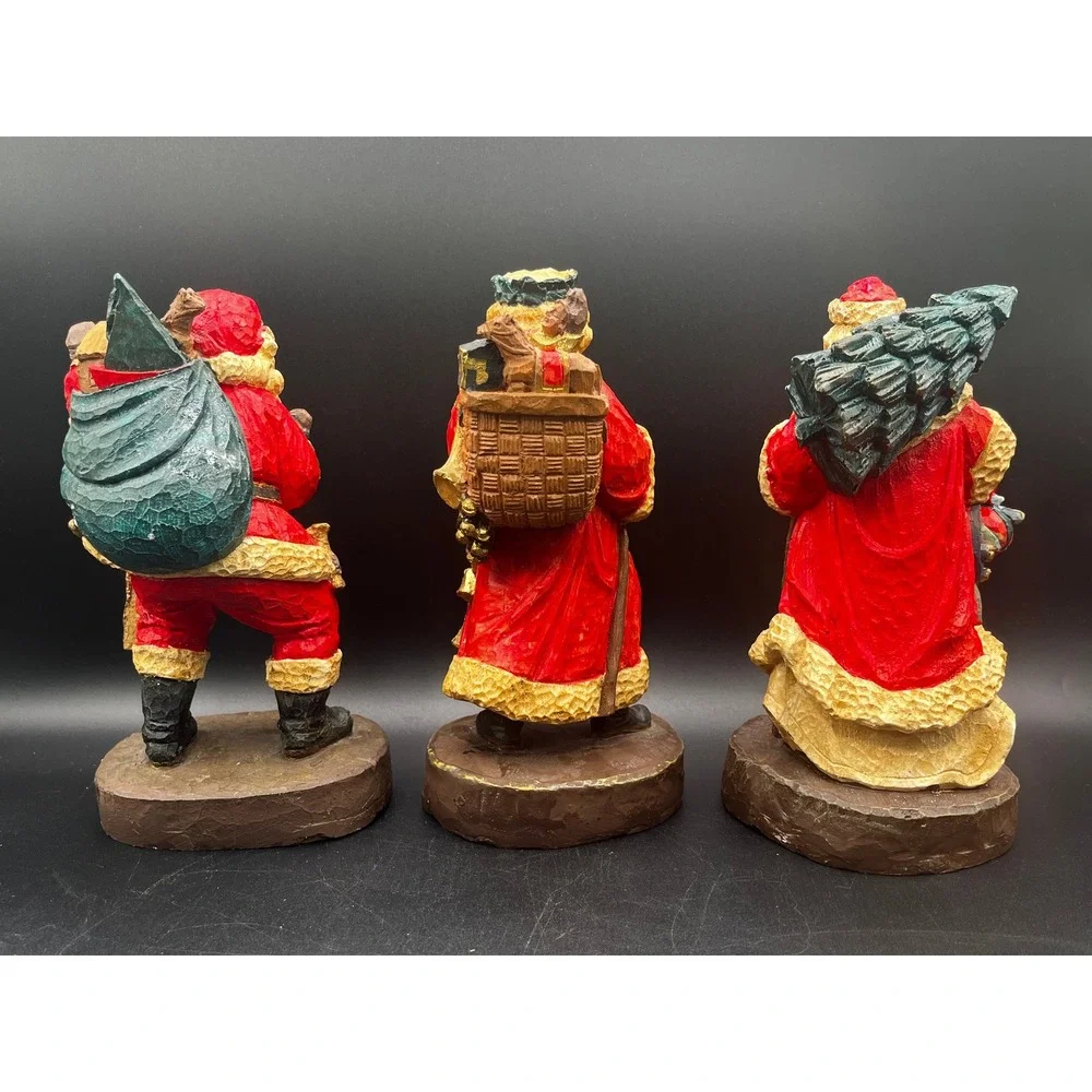 Old World Santa Claus Figurines Set of 3 Faux Wood Carved Resin 8